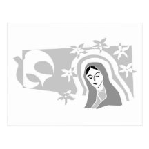 Stylized Virgin Mary Grayscale Postcard