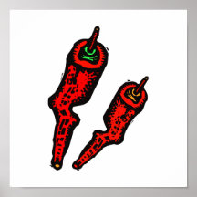 Stylized woody red peppers print