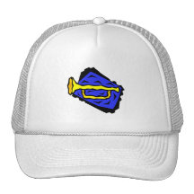 Stylized Yellow Trumpet Grapic Blue Background Hat
