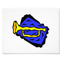Stylized Yellow Trumpet Grapic Blue Background Photo