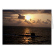 Submarine And Sunset Greeting Cards