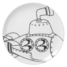 Submarine monochrome cartoon dinner plates