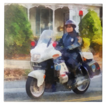 Suburban Motorcycle Cop Ceramic Tiles