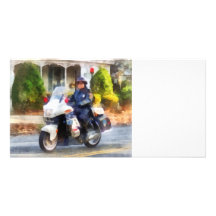 Suburban Motorcycle Cop Customized Photo Card