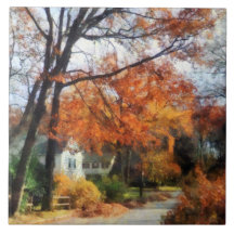 Suburban Street in Autumn Tiles