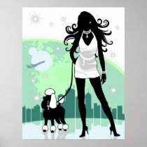 Successful Female in City Walking Poodle