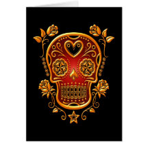 Sucrez le crâne avec des roses, le jaune et le rou carte