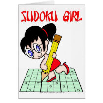 Sudoku Girl Black Hair Greeting Cards