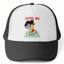Sudoku Girl Black Hair Trucker Hats