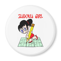 Sudoku Girl Black Hair Refrigerator Magnets