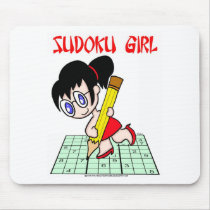 Sudoku Girl Black Hair Mouse Mats