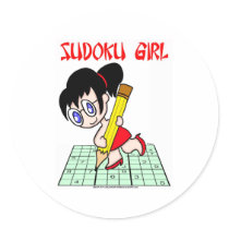 Sudoku Girl Black Hair Round Stickers