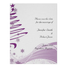 Sugar Plum Tree and Snowflakes in Purple Custom Announcements