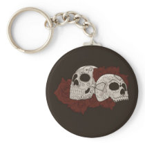 Sugar Skull Design with Roses Keychain