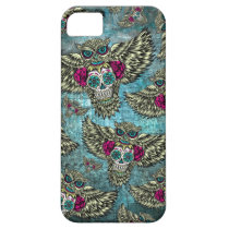 Sugar skull owl pattern in blue pink and yellow. casemate cases