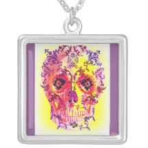 SUGAR SKULL PASTEL BRIGHTS PRINT PERSONALIZED NECKLACE