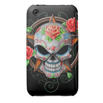 Sugar Skull Star, black Case-mate Iphone 3 Cases