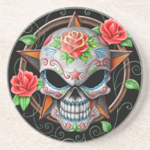 Sugar Skull Star, black Coaster