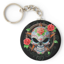 Sugar Skull Star, black Keychain