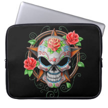 Sugar Skull Star, black Laptop Sleeve