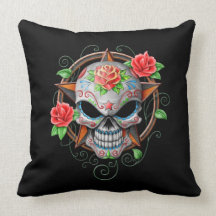 Sugar Skull Star, black Pillow
