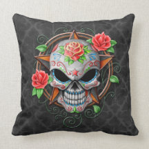 Sugar Skull Star, grey Pillows