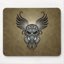Sugar Skull with Gas Mask & Wings (grey) Mousepad
