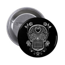 Sugar Skull with Roses, dark Button