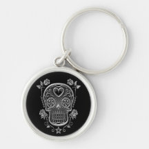 Sugar Skull with Roses, dark Keychains
