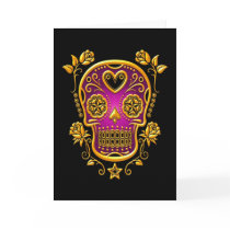 Sugar Skull with Roses, yellow and purple Greeting Card