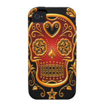 Sugar Skull with Roses, yellow and red Case For The iPhone 4