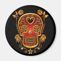 Sugar Skull with Roses, yellow and red Refrigerator Magnets