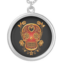 Sugar Skull with Roses, yellow and red Pendants