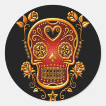 Sugar Skull with Roses, yellow and red Sticker