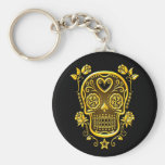 Sugar Skull with Roses, yellow Key Chains