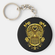 Sugar Skull with Roses, yellow Key Chains