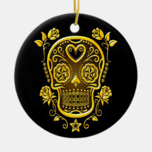 Sugar Skull with Roses, yellow Christmas Tree Ornaments