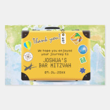 Suitcase World Travel Themed Bar Bat Mitzvah Rectangle Stickers