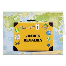 Suitcase World Travel Themed Thank You Greeting Card