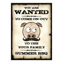 Summer BBQ Mustache Pig Wanted Invitations invitations