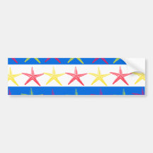 Summer Beach Theme Starfish Blue Striped Pattern Bumper Stickers