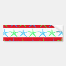 Summer Beach Theme Starfish on Red Striped Pattern Bumper Sticker