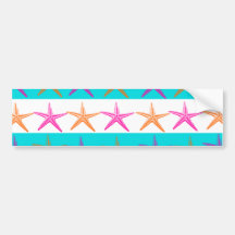 Summer Beach Theme Starfish on Teal Stripes Bumper Stickers