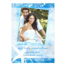 Summer Blue Beach Starfish Photo Wedding Invites