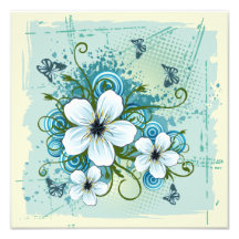 Summer Blue Floral & Butterflies Photo Art