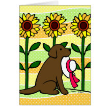 Summer Chocolate Labrador with Sunflowers Cards