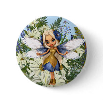 Summer Daisy Blue Fae Pinback Button