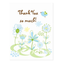 Summer Flowers and Blue Bird Thank You Postcard