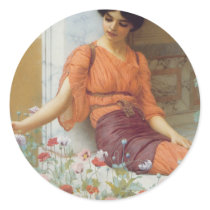 Summer Flowers by John William Godward Round Stickers