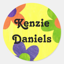 Summer Flowers Preppy Yellow Round Stickers